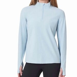Mondetta Women's Long Sleeve Active Ribbed Quarter-Zip Pullover with Thumb Holes